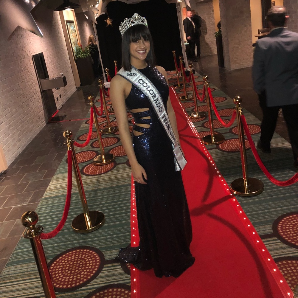 Long Navy Blue Sequence Dress